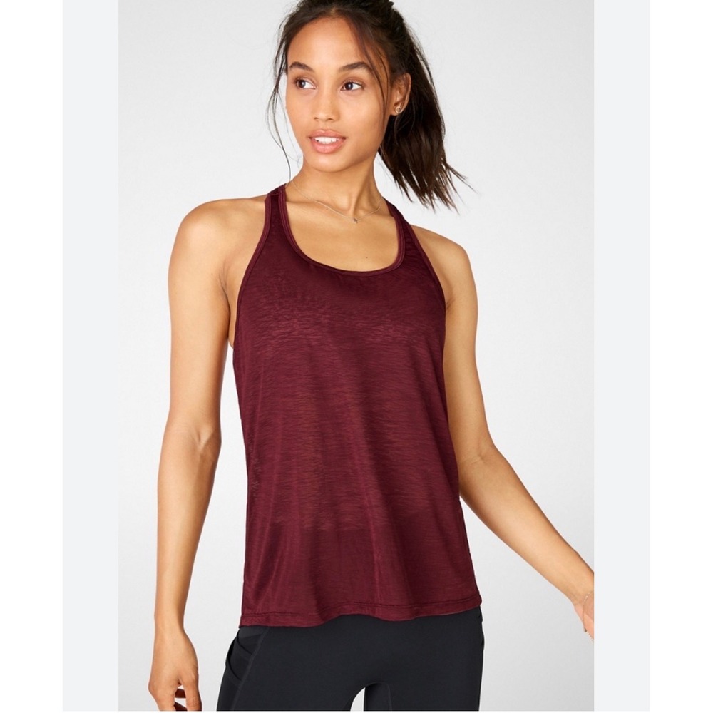 Fabletics Womens Racerback Tank Top Burgundy Heathered Slub Knit Athletic Small
